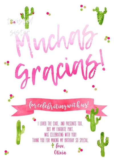 Fiesta Thank You Cards, Taco Bout a Party Invitation, Gracias, Taco Bout a Party Invite, Cactus Thank You Card, Birthday Thank You Card,