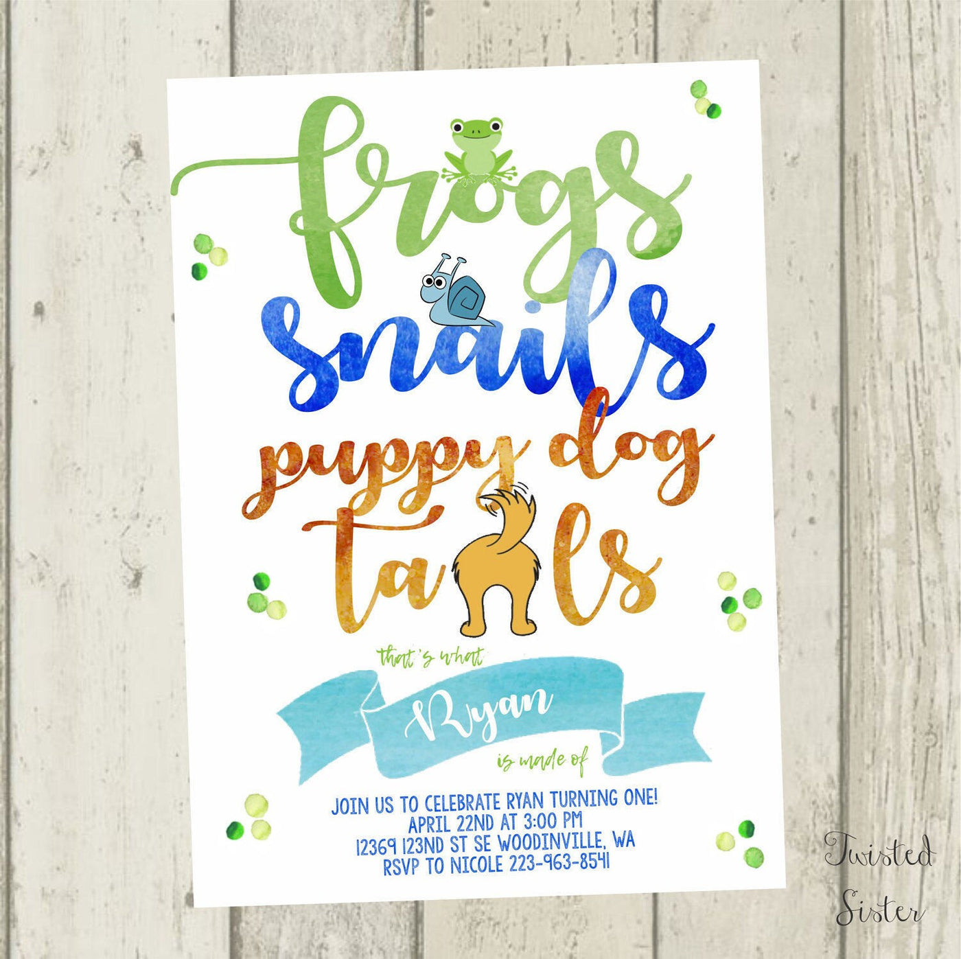 Snips and Snails Invite, Frogs and Snails invitation. Snips and Snails Birthday Party Invitation, Frogs and Snails Puppy Dog Tails Invite