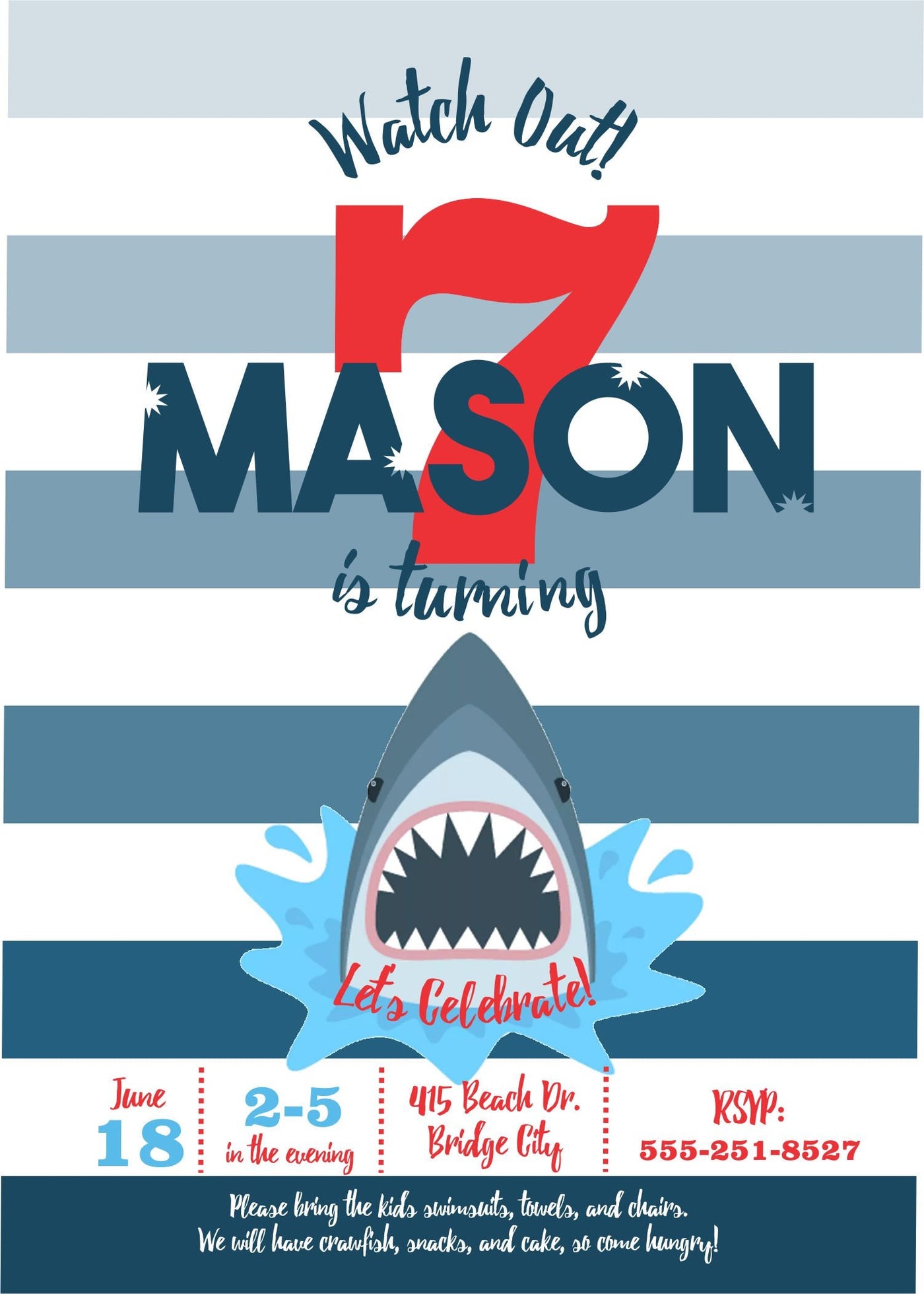 Shark birthday invitation, shark party invitations, Shark Invite, shark birthday, Shark Pool Party, jaws birthday, jaws party, shark party