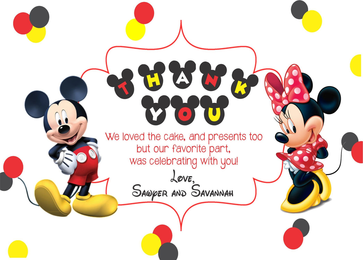 Simple Modern Mickey Mouse Birthday Thank You Invitation