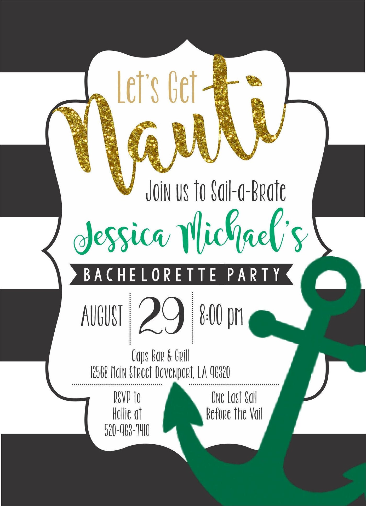 Bachelorette Invitations, Let's Get Nauti, Last sail before the veil, Nauti Bachelorette Invite, nautical invitation, nautical bachelorette