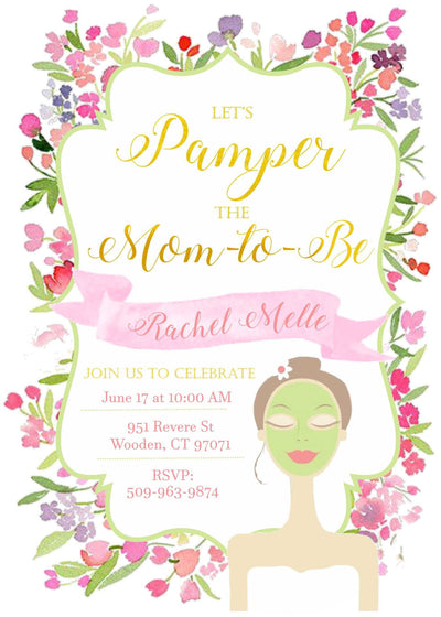 Spa Invite, Baby Shower Invitation, Baby Shower Invite, Floral Watercolor, Spa Day Invitation, Spa Baby Shower, African American Mom to Be