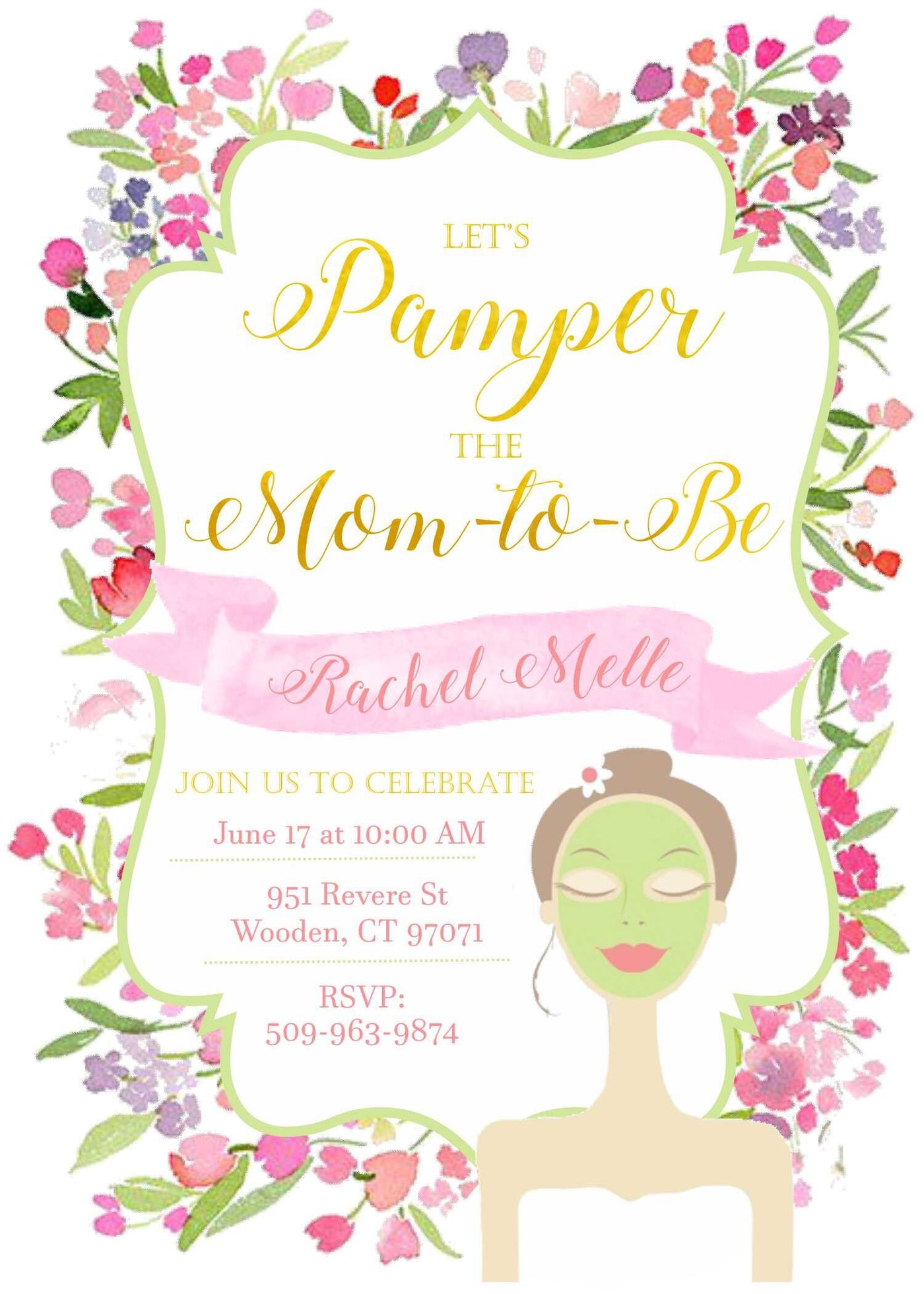 Spa Invitation, Bridal Shower Invitation, Bridal Shower Invite, Floral Watercolor, Spa Day Invitation, Spa Bridal Shower, Spa Baby Shower