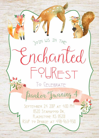 Woodland Invitation, Woodland Birthday Invitation, Enchanted Forest Invite, Deer Birthday Invite, Fairy Woodland, Forest Birthday Invite