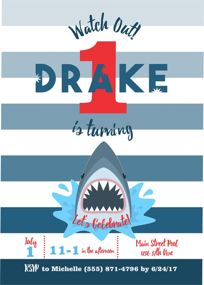 Shark birthday invitation, shark party invitations, Shark Invite, shark birthday, Shark Pool Party, jaws birthday, jaws party, shark party