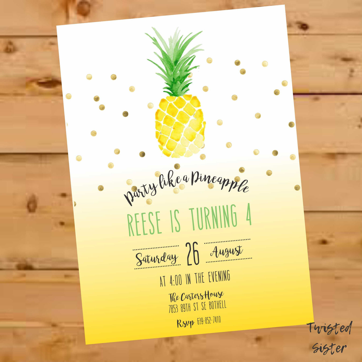 Pineapple Invitation, Pineapple Birthday Invitation, Pineapple Party, Pineapple Invite, Party like a pineapple, watercolor, Luau Invitation