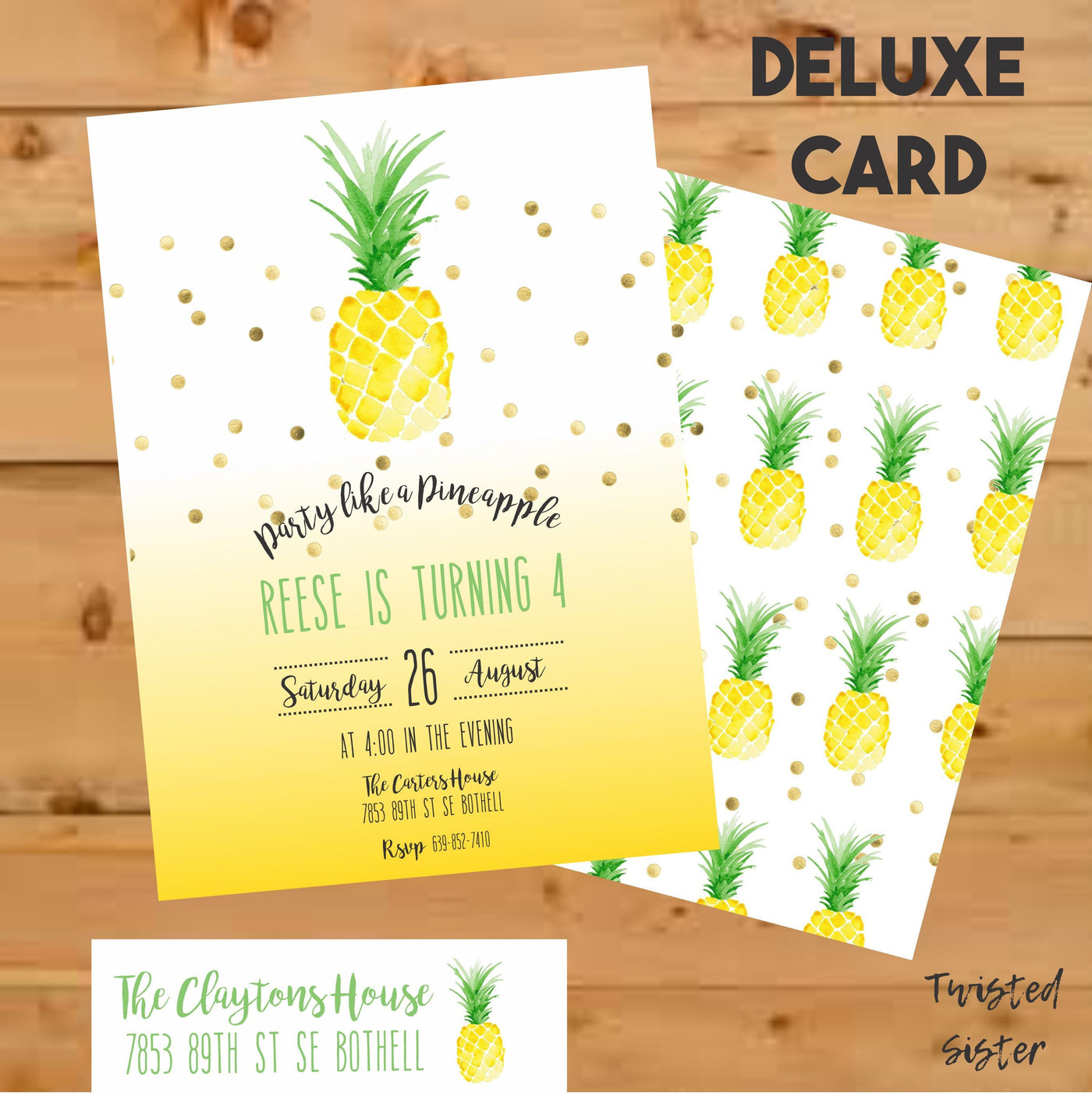 Pineapple Invitation, Pineapple Birthday Invitation, Pineapple Party, Pineapple Invite, Party like a pineapple, watercolor, Luau Invitation