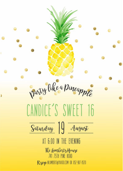 Pineapple Invitation, Pineapple Birthday Invitation, Pineapple Party, Pineapple Invite, Party like a pineapple, watercolor, Luau Invitation