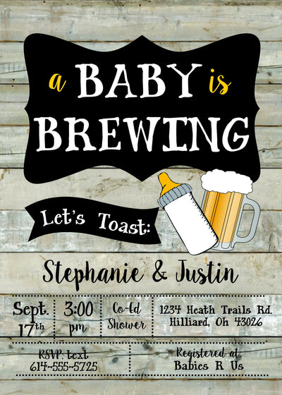 A Baby is Brewing Invitation, Beer Baby Shower Invitation, Beer Baby Shower, co ed baby shower invitation, co ed baby shower invite, retro