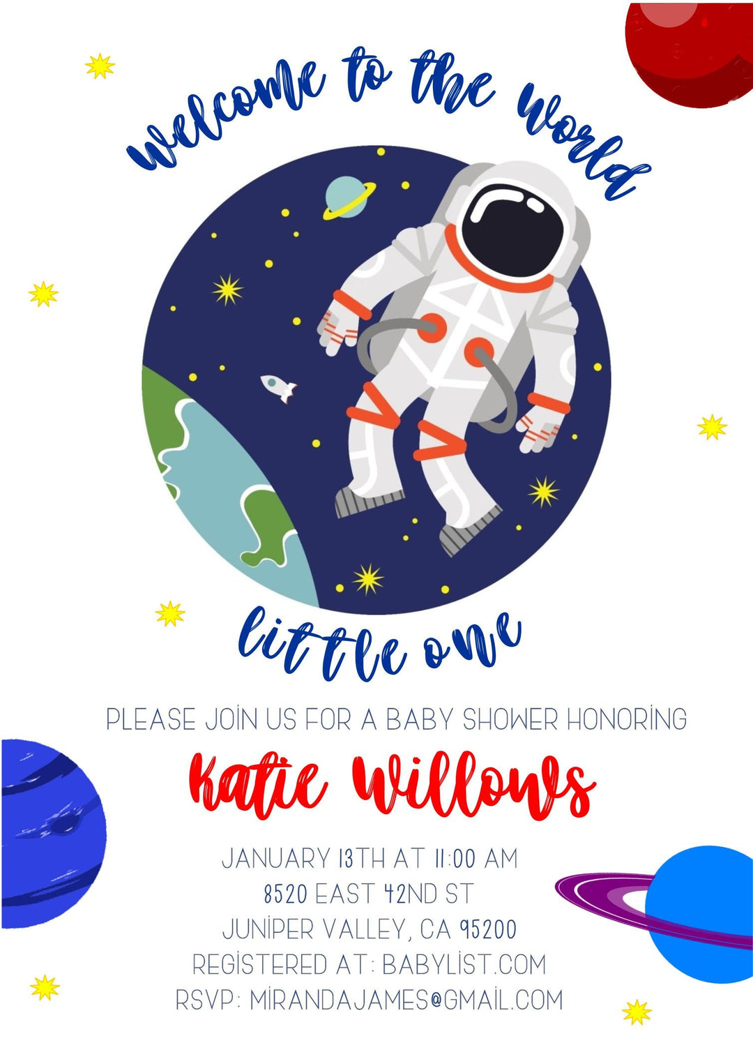 Space Baby Shower Invitation – Palm to Pine Design