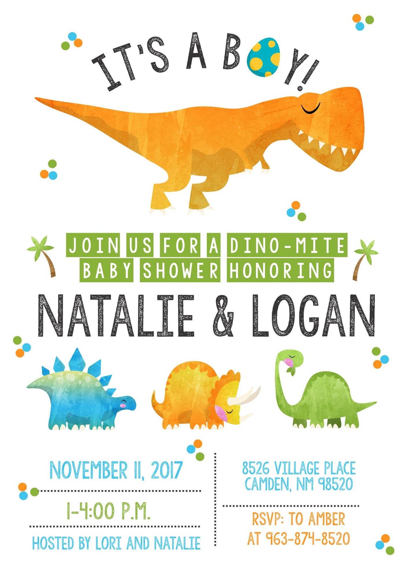 Dinosaur Baby Shower Invite, Dinosaur Baby Shower Invitation, Dino Baby Shower, T-Rex Baby Shower Invite, Dinosaur Invite, Dinosaur Party