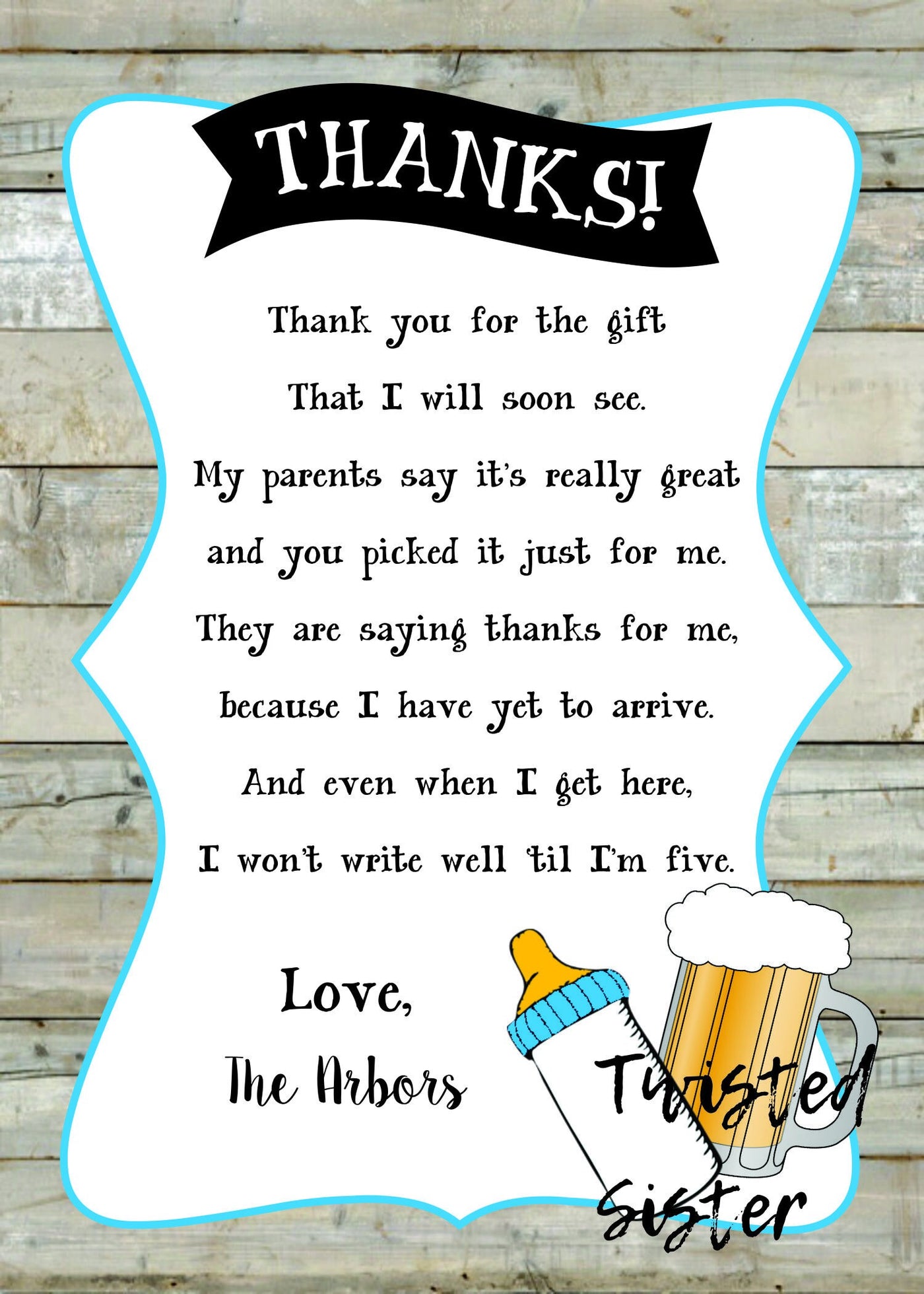 A Baby is Brewing Thank You Card, Beer Baby Shower Thank You Card, Beer Baby Shower, co ed baby shower, co ed baby shower thank you card