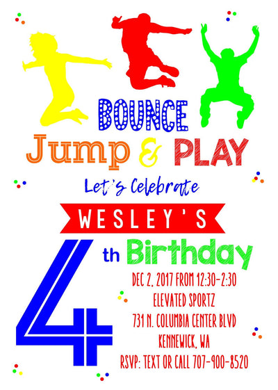 Jump Birthday Invitation, Trampoline Party Birthday Invite, Jump Invite, boy birthday, Trampoline Birthday Invite, Bounce House Party Invite