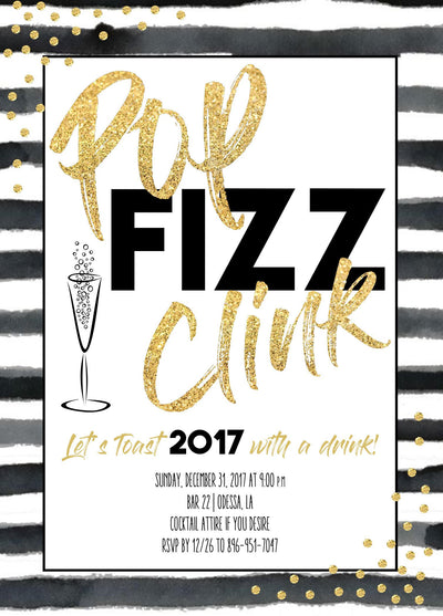 Pop Fizz Clink New Years Invite