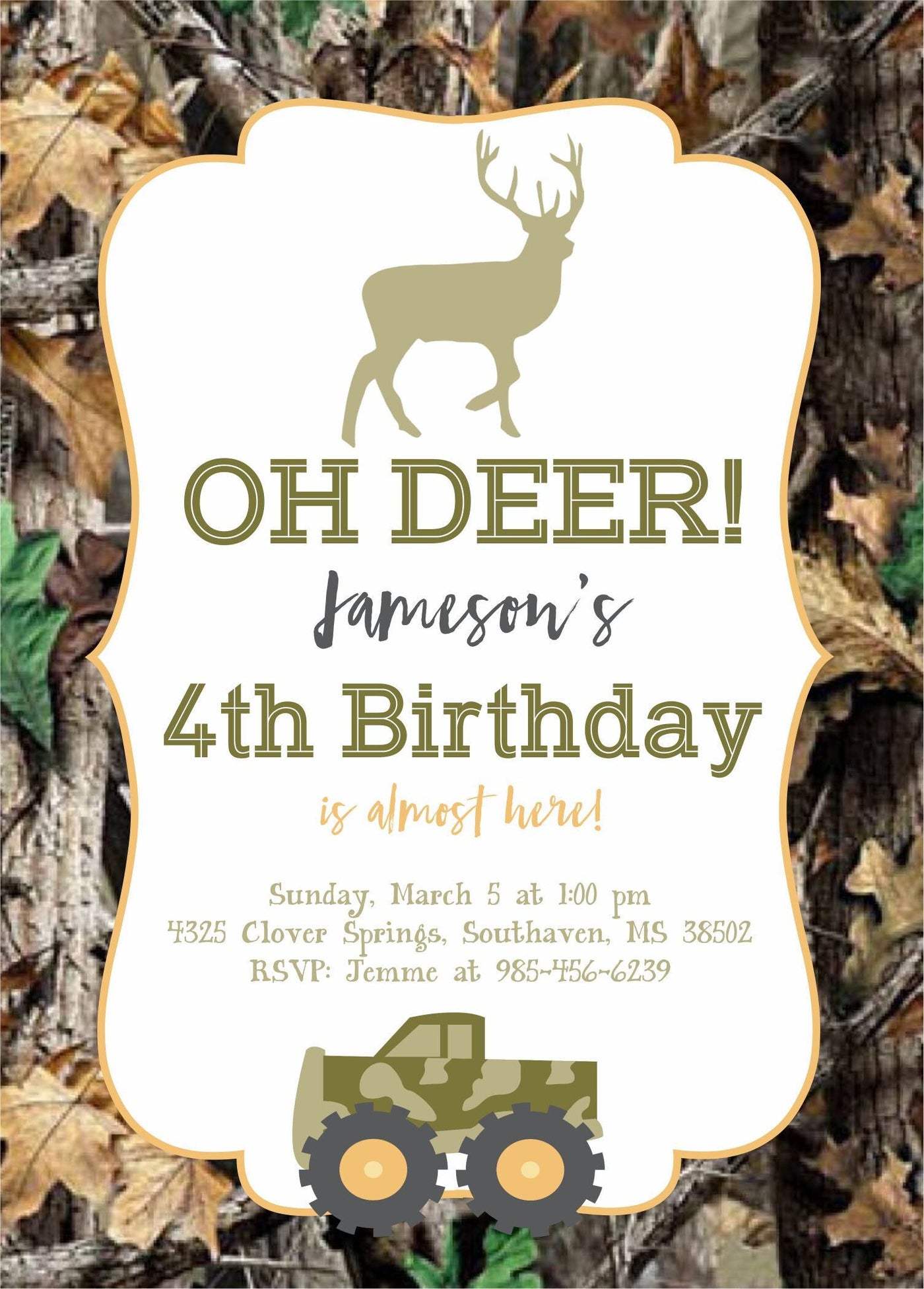 Deer birthday invitation, Oh Deer birthday Invite, Hunting Birthday, Boy Birthday Invitations, Camo Birthday Invite, Camouflage Birthday