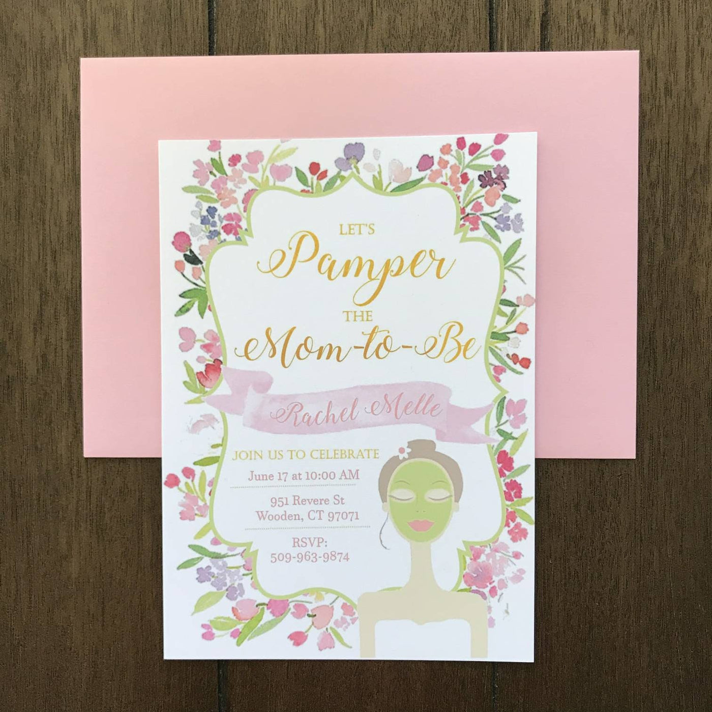 Spa Invite, Baby Shower Invitation, Baby Shower Invite, Floral Watercolor, Spa Day Invitation, Spa Baby Shower, African American Mom to Be