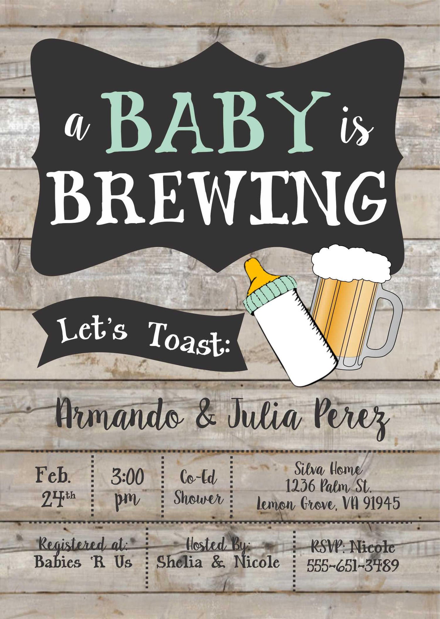 A Baby is Brewing Invitation, Beer Baby Shower Invitation, Beer Baby Shower, co ed baby shower invitation, co ed baby shower invite, retro