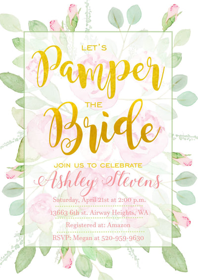 Spa Invite, Bridal Shower Invitation, Bridal Shower Invite, Floral Watercolor, Spa Day Invitation, Spa Bridal Shower Party, Spa Baby Shower