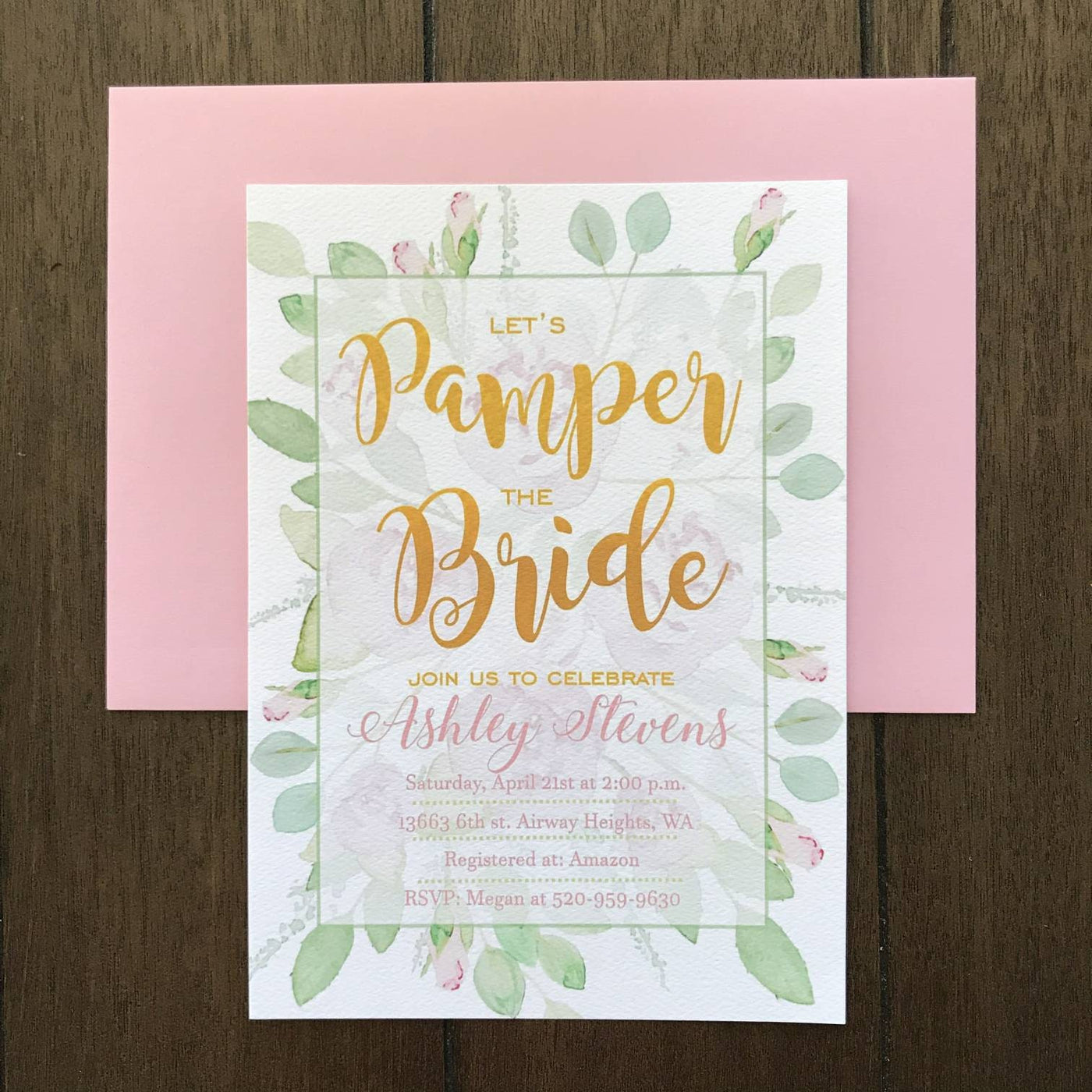 Spa Invite, Bridal Shower Invitation, Bridal Shower Invite, Floral Watercolor, Spa Day Invitation, Spa Bridal Shower Party, Spa Baby Shower