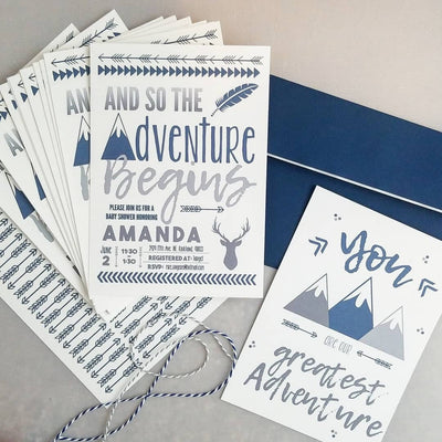 Boy Baby Shower Invite, And so the Adventure Begins, Adventure Baby Shower, Adventure awaits Invite, mountain Baby shower Invite, Boy