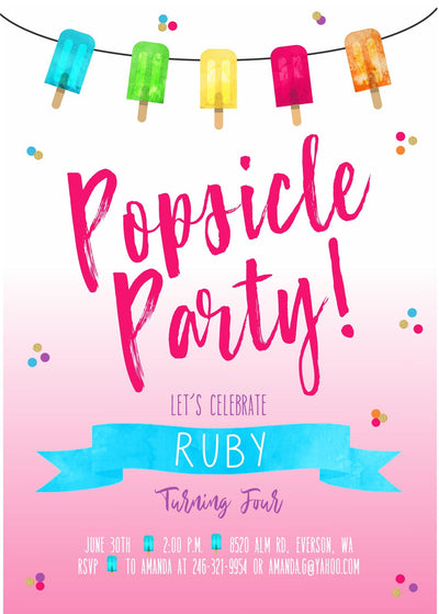 Popsicle Invitation, Popsicle Party, Popsicle Invite, Summer Birthday Invitation, Watercolor Popsicle, Popsicle Birthday Party, Let's Chill