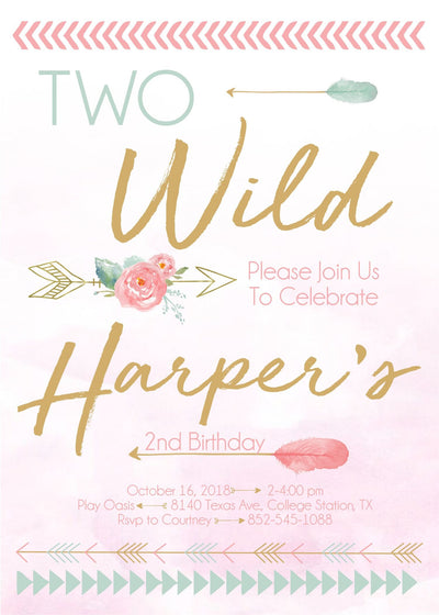 Young Wild and Three, boho birthday invite, girl birthday, Wild One, Forever wild, boho birthday party, antlers, arrows, two wild girl party