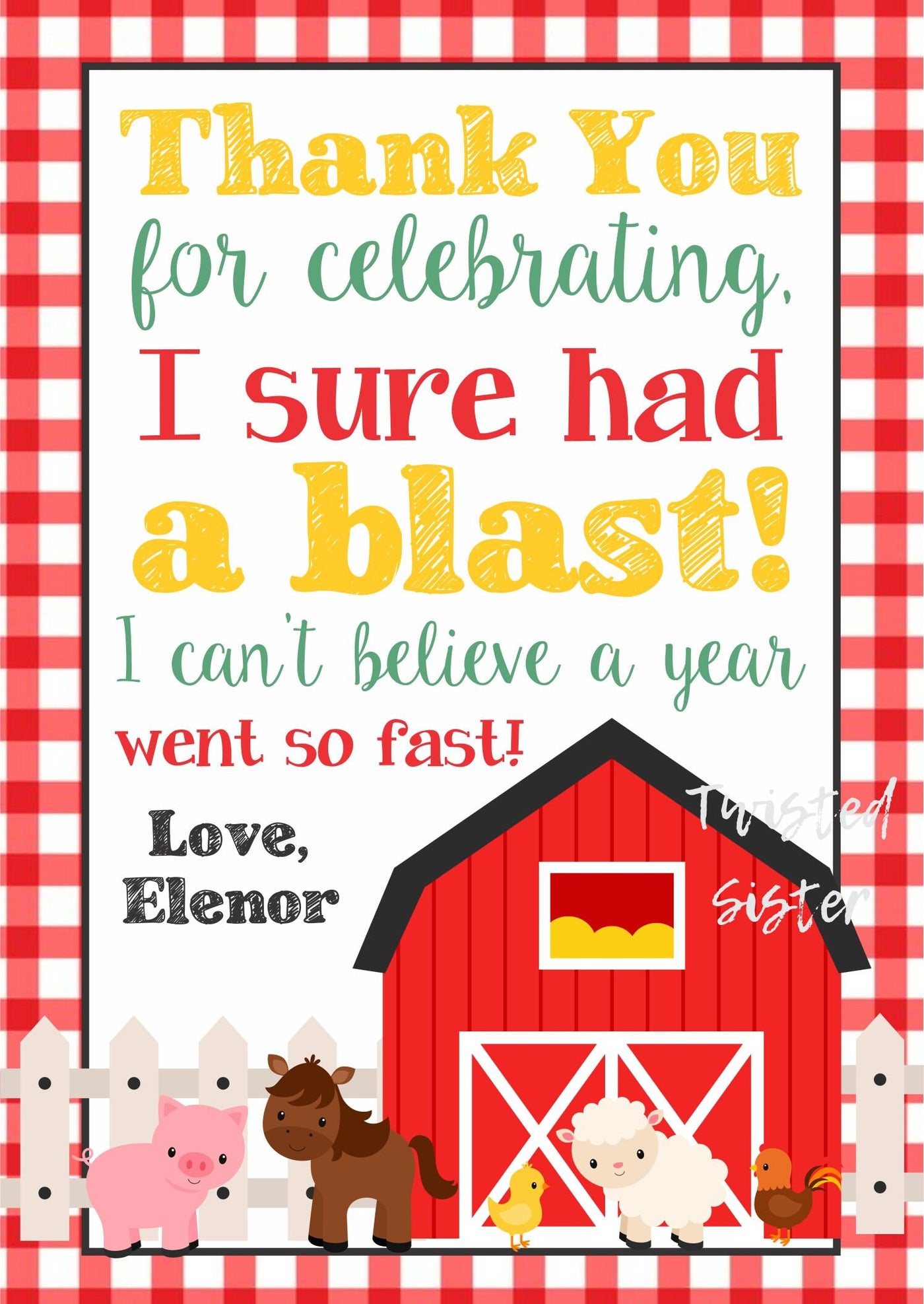 Red Farmhouse Barnyard Birthday, Blank Invitations with Envelopes