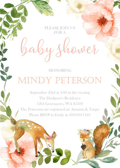 Woodland Invitation, Woodland Baby Shower Invite, Forest baby shower invitation, woodland theme, boho woodland, gender neutral baby shower