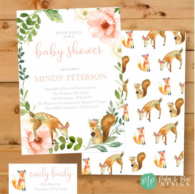 Woodland Invitation, Woodland Baby Shower Invite, Forest baby shower invitation, woodland theme, boho woodland, gender neutral baby shower