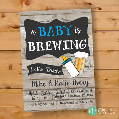 A Baby is Brewing Invitation, Beer Baby Shower Invitation, Beer Baby Shower, co ed baby shower invitation, co ed baby shower invite, retro