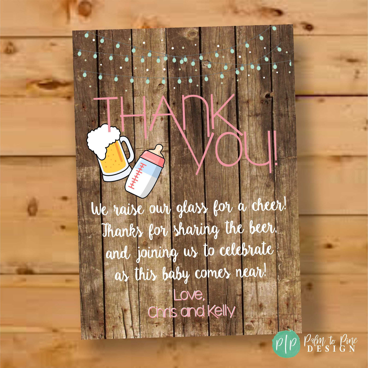 A Baby is Brewing Thank You Card, Beer Baby Shower Thank You, Baby Shower Thank You, Baby Shower BBQ Thank You Card, Rustic Thank You Card