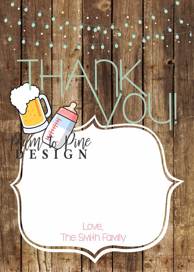 A Baby is Brewing Thank You Card, Beer Baby Shower Thank You, Baby Shower Thank You, Baby Shower BBQ Thank You Card, Rustic Thank You Card