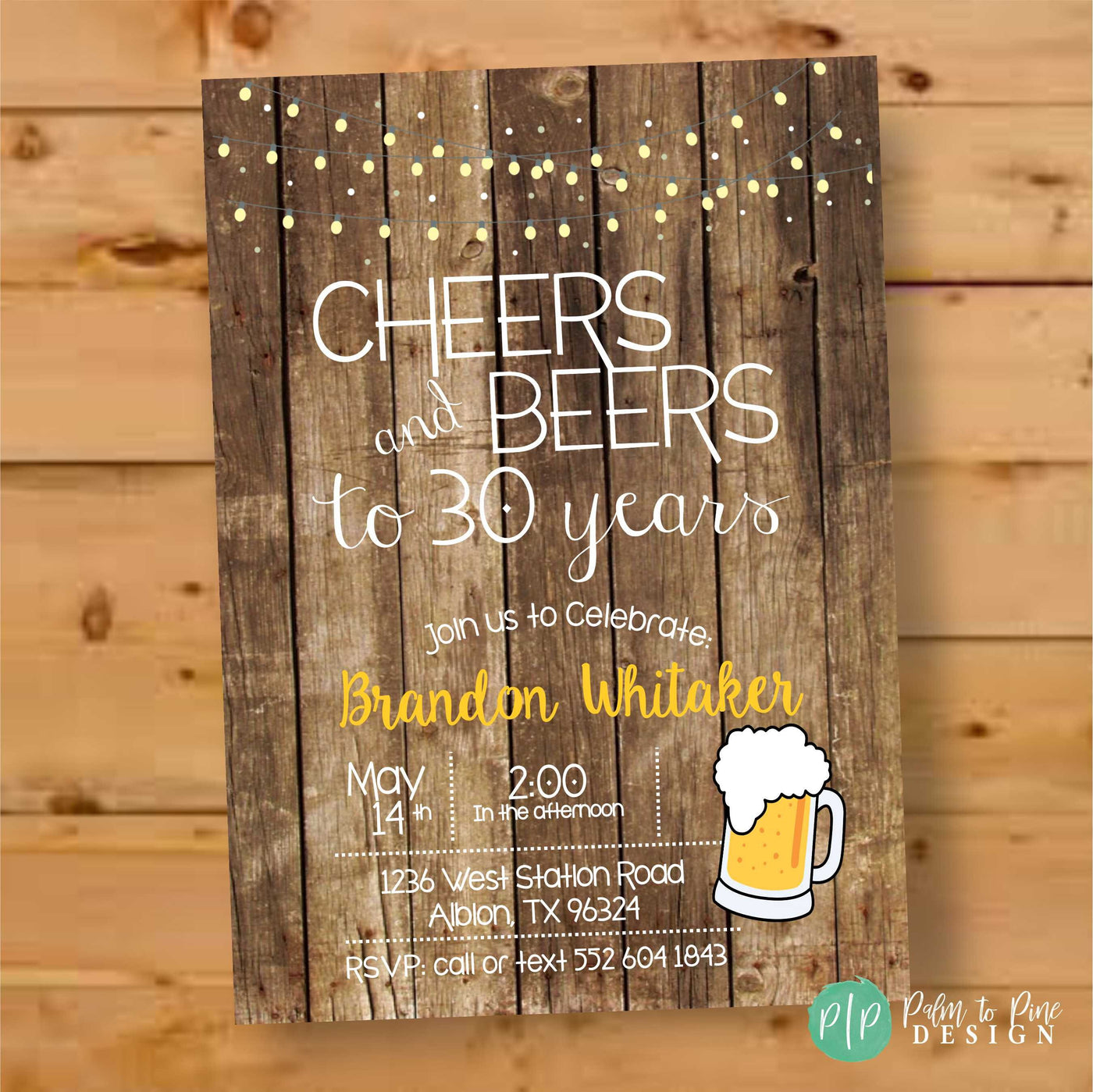 Adult Birthday Invitation, Thirtieth birthday invite, Cheers and Beers, BBQ Invite, 30th birthday, 30th birthday invitation, Rustic Invite
