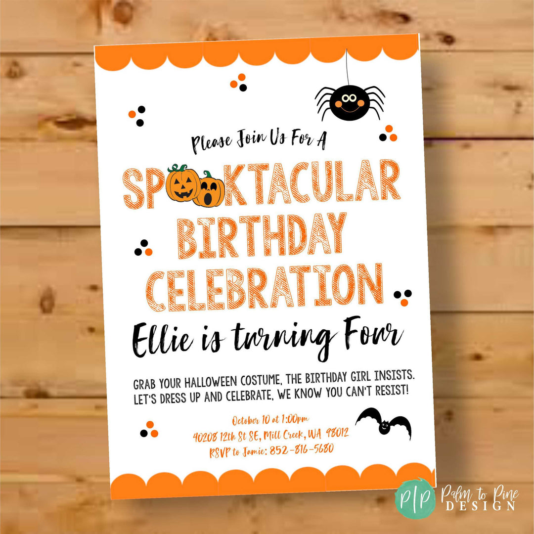 Halloween Birthday Invite – Palm to Pine Design