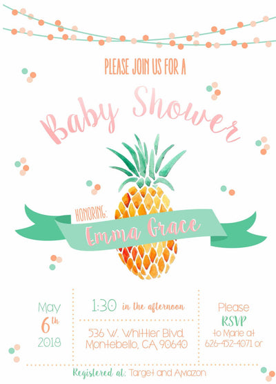 Pineapple Invitation, Pineapple Baby Shower Invitation, Pineapple Baby Shower, Luau Baby Shower invitation, Pineapple Invite, Bridal Shower