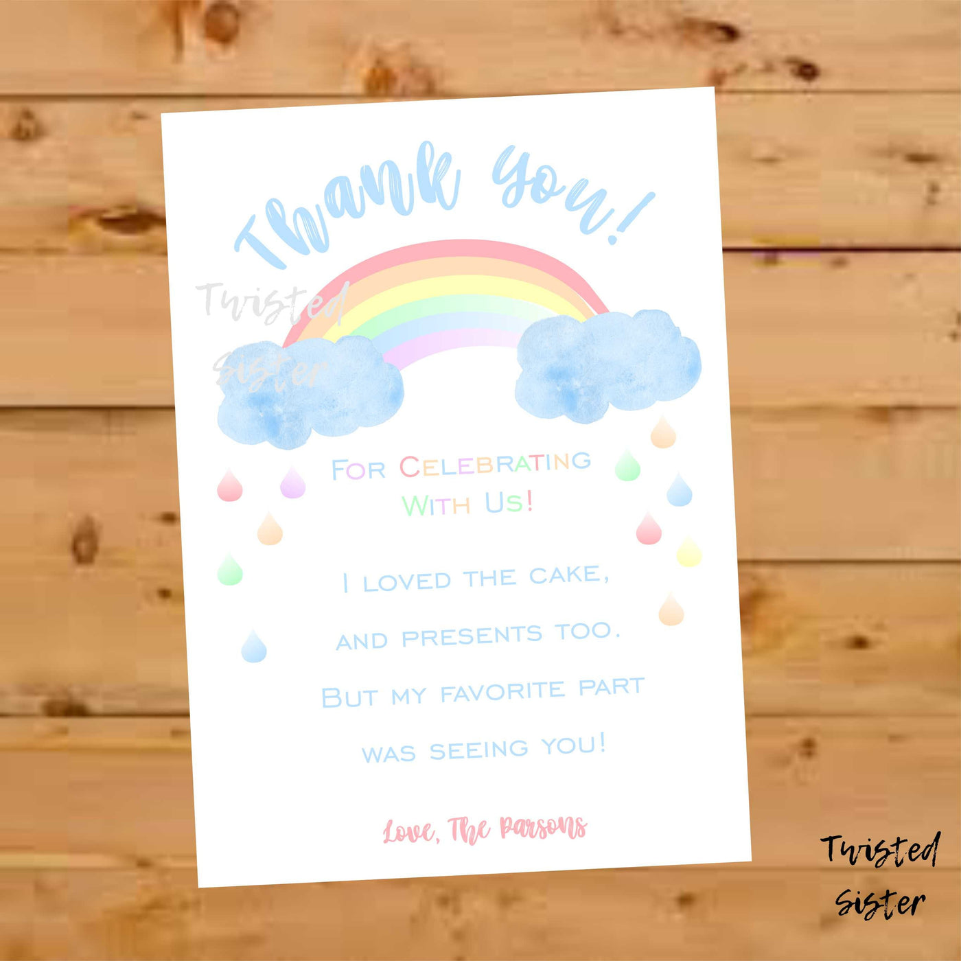 Rainbow Birthday Thank You Card