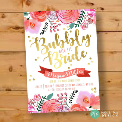 Bubbly Bridal Shower, Bubbles and Brunch Invite, Floral Bridal Shower Invitation, Watercolor, bridal shower brunch invite, Bubbly & brunch