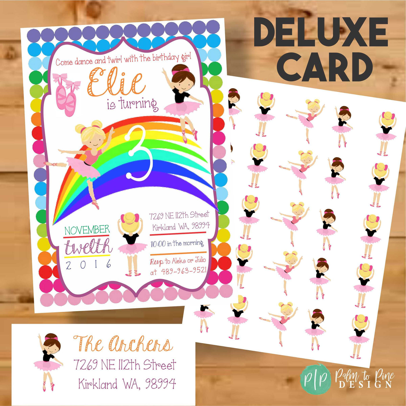 Ballerina birthday Invite, Rainbow Birthday Invitation, Ballerina Birthday Party, Ballet Party, Tutu Birthday Invite, Two in tutus party