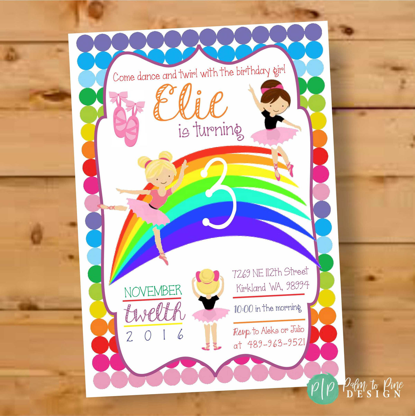 Ballerina birthday Invite, Rainbow Birthday Invitation, Ballerina Birthday Party, Ballet Party, Tutu Birthday Invite, Two in tutus party