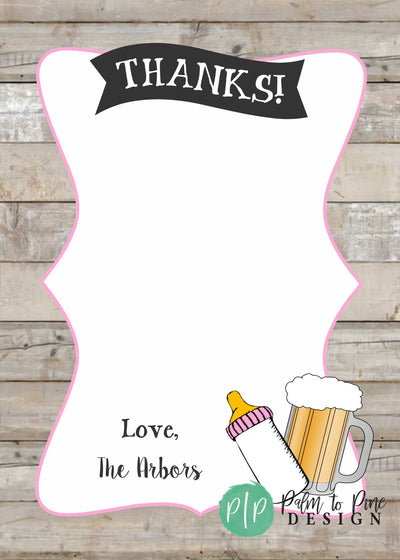 A Baby is Brewing Thank You Card, Beer Baby Shower Thank You Card, Beer Baby Shower, co ed baby shower, co ed baby shower thank you card