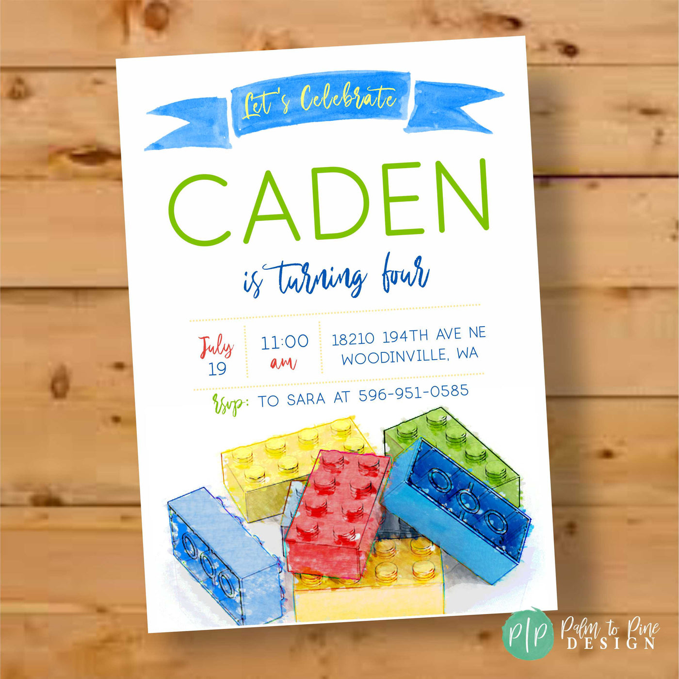 Building Block Invite, Building Block Birthday Invite, Building Block Party, Boy Birthday Invitation, Watercolor Invitation, Modern Boy