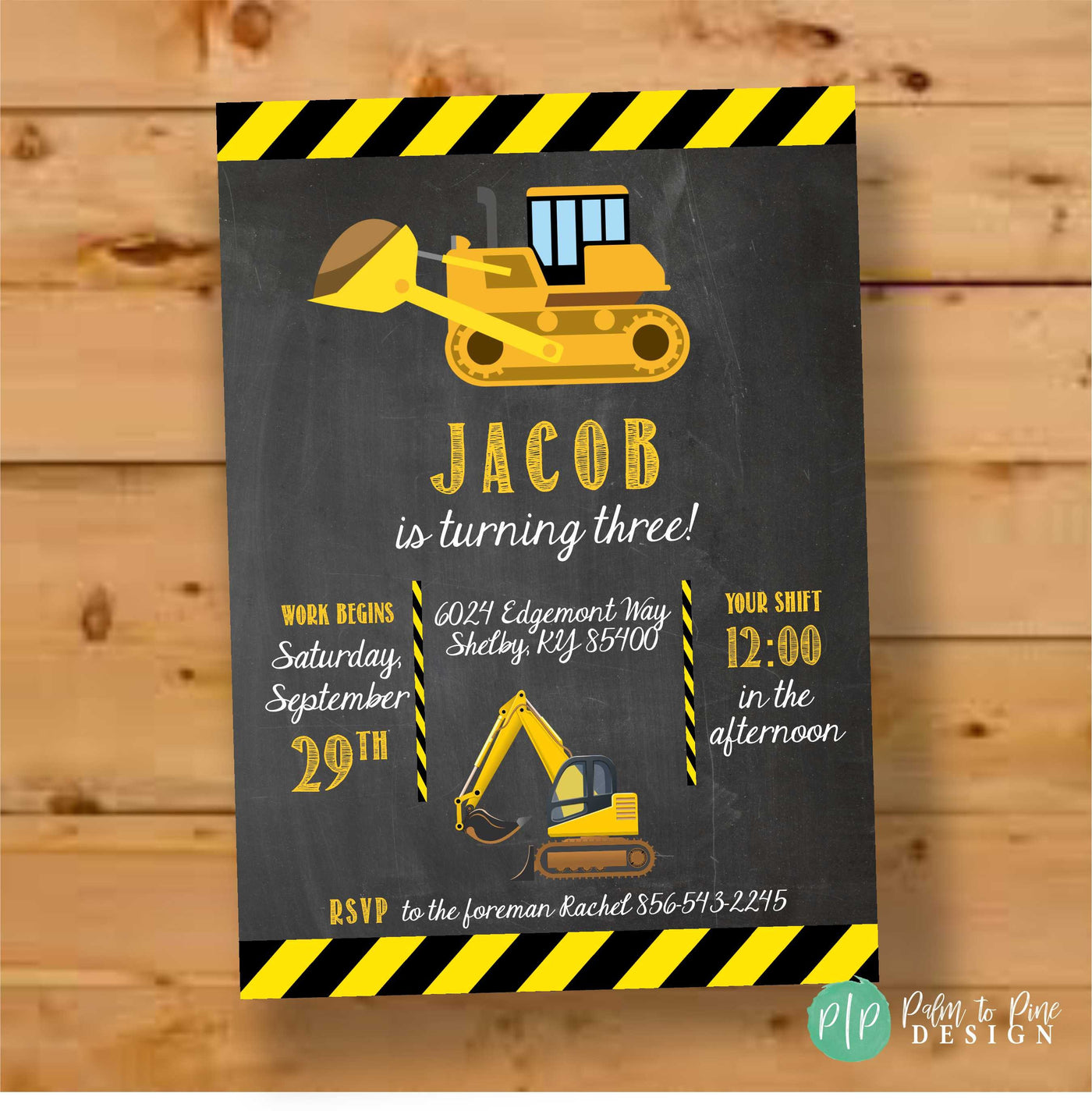 Construction Birthday Invite, Construction Birthday Invitation, Construction Birthday Party, Chalkboard, Construction Invite, Bulldozer