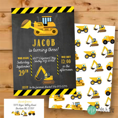 Construction Birthday Invite, Construction Birthday Invitation, Construction Birthday Party, Chalkboard, Construction Invite, Bulldozer