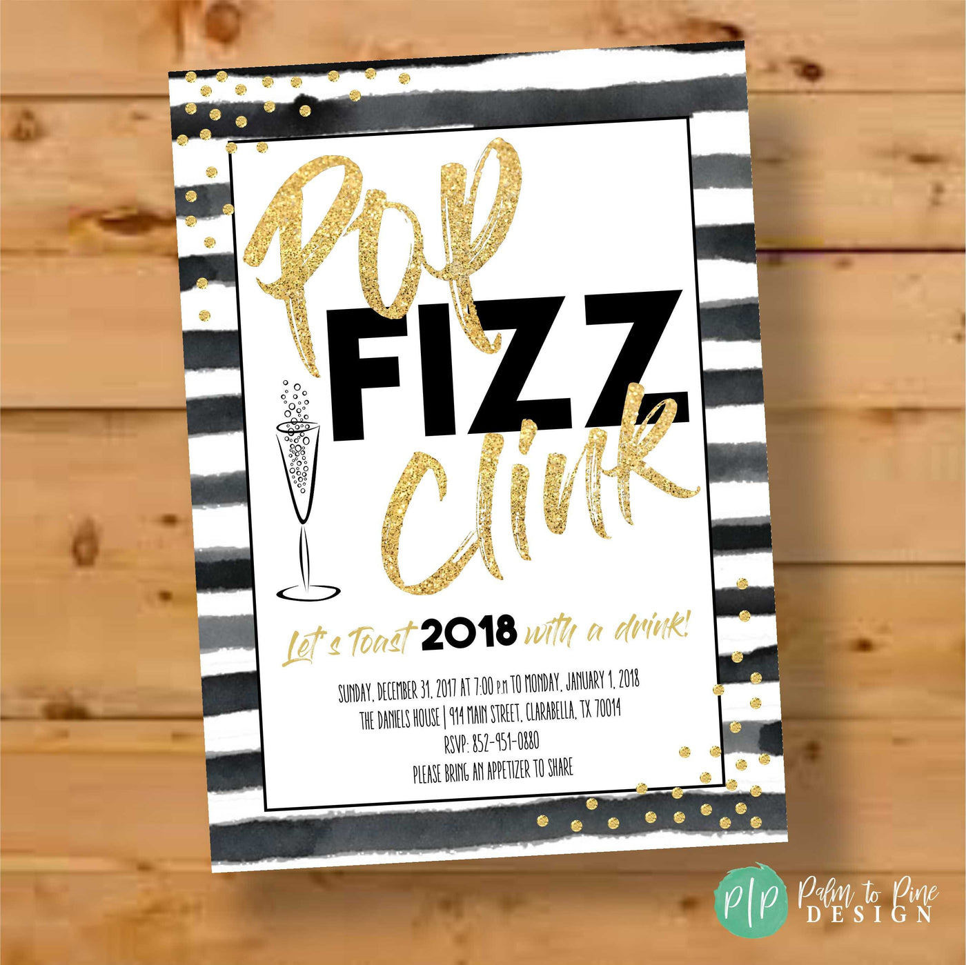Pop Fizz Clink New Years Invite