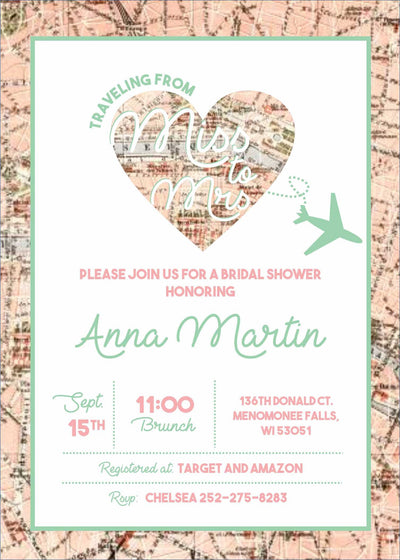 Miss to Mrs Bridal Shower Invite, Bridal Shower Invitation, Travel Bridal Shower, Vintage Travel Invite, Paris Bridal Shower, Adventure