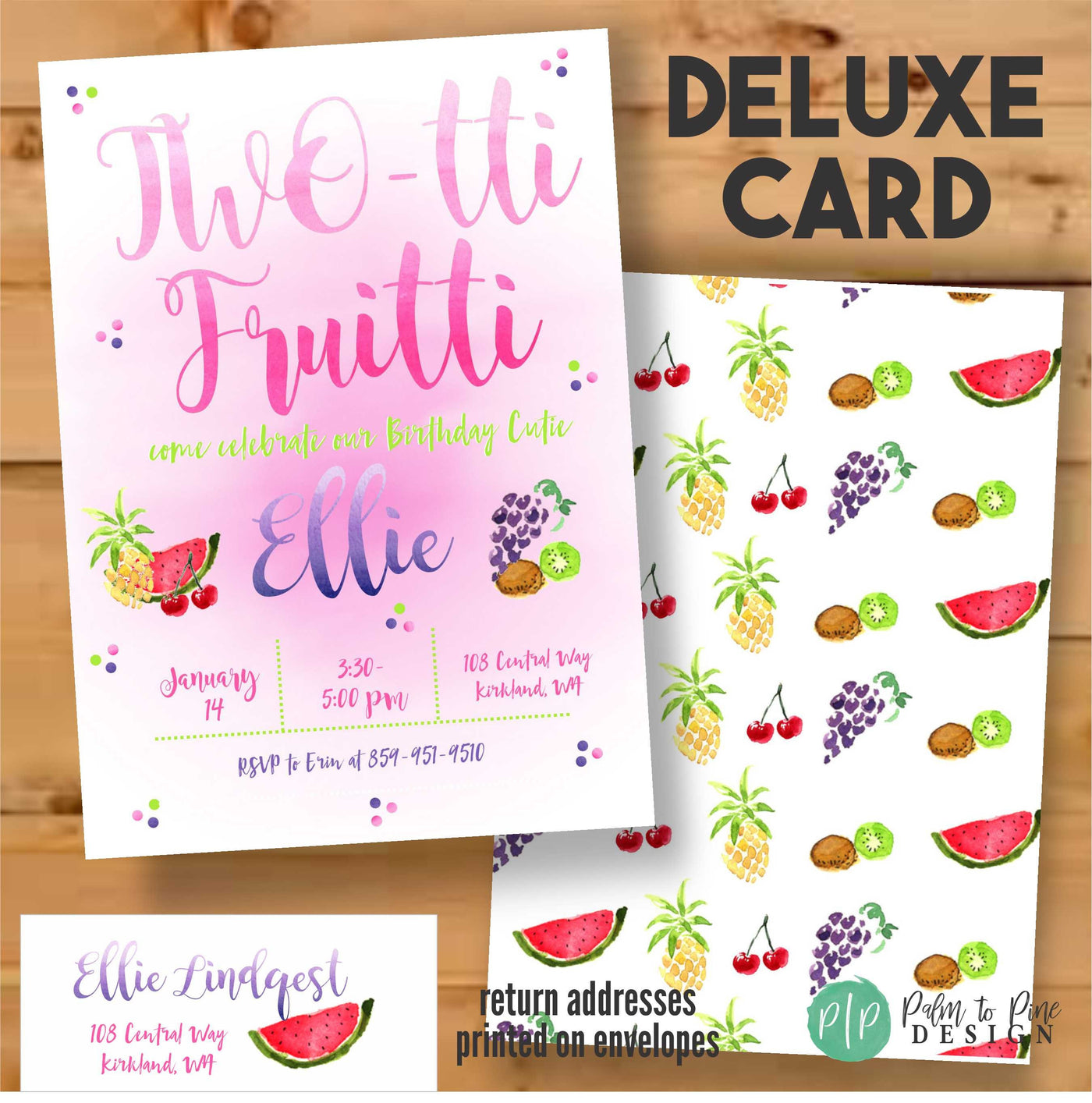 Tutti Frutti Party, Two-Tti Fruity Birthday Invite, Twotti Frutti Invitation, Twotti Fruitti Birthday, Second Birthday,Watercolor Fruit, 2nd