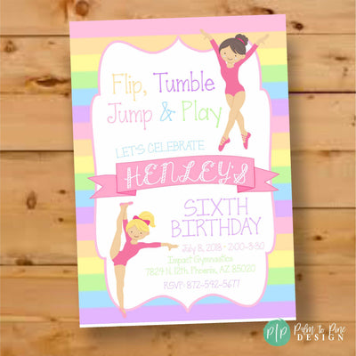 Gymnastics birthday Invite, Rainbow Gymnastics Birthday Invitation, Gymnastics Birthday Party, Cartwheels and Cupcakes, Gymnastics Invite