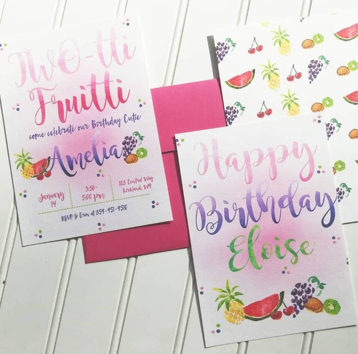 Tutti Frutti Party, Two-Tti Fruity Birthday Invite, Twotti Frutti Invitation, Twotti Fruitti Birthday, Second Birthday,Watercolor Fruit, 2nd