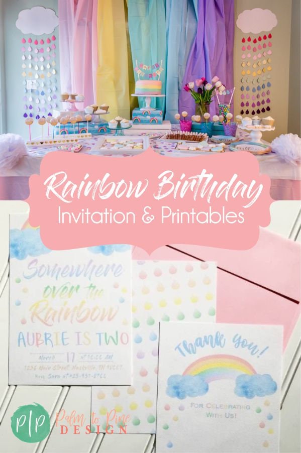 Rainbow Birthday Invitation, Rainbow Invitation, Rainbow Invite, Watercolor Rainbow Invite, Pastel Rainbow Invitation, Rainbow Birthday Girl
