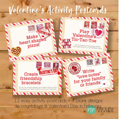 Valentine's Day Countdown, Valentines Activities, printable valentines day cards, Valentine Postcards, valentines cards for kids, Valentine